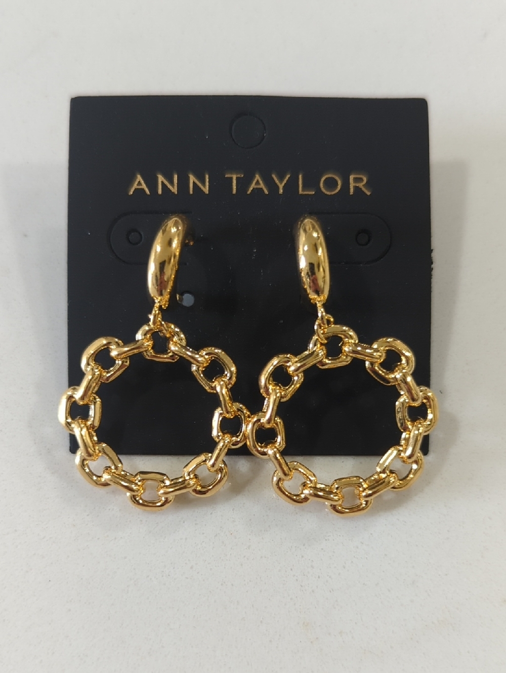 Ann Taylor Polished Gold C Hoop Chain-Link Drop Earrings